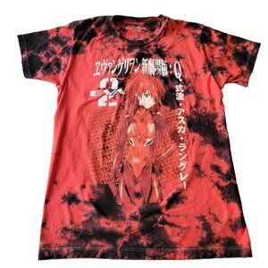 Neon Genesis Evangelion Asuka Langley T-Shirt Small Red Black Tie Dye Anime